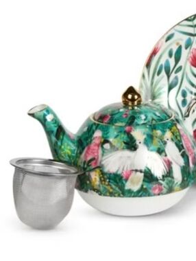 Taiwan T2 Tea Bone China Green Birds Teapot